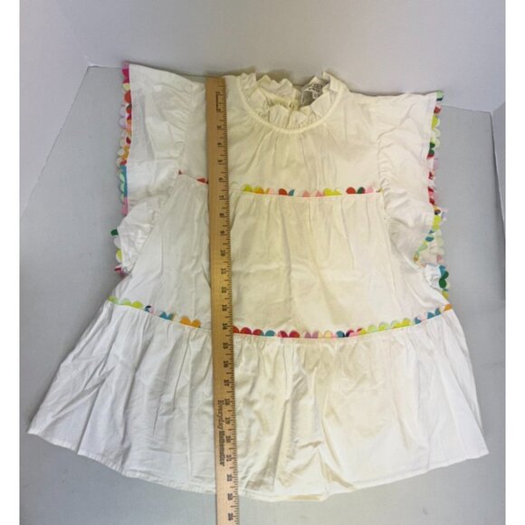 Crosby by Mollie Burch Nadine White Blouse Colorful Trim Size Small Cotton Blend - Picture 2 of 11